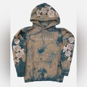 Civil Regime NWOT Women's White Rose Tie Dye Hoodie in Brunnera Khaki Medium